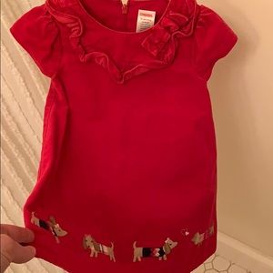 Red Corduroy Toddler Dress Embroidered Puppies